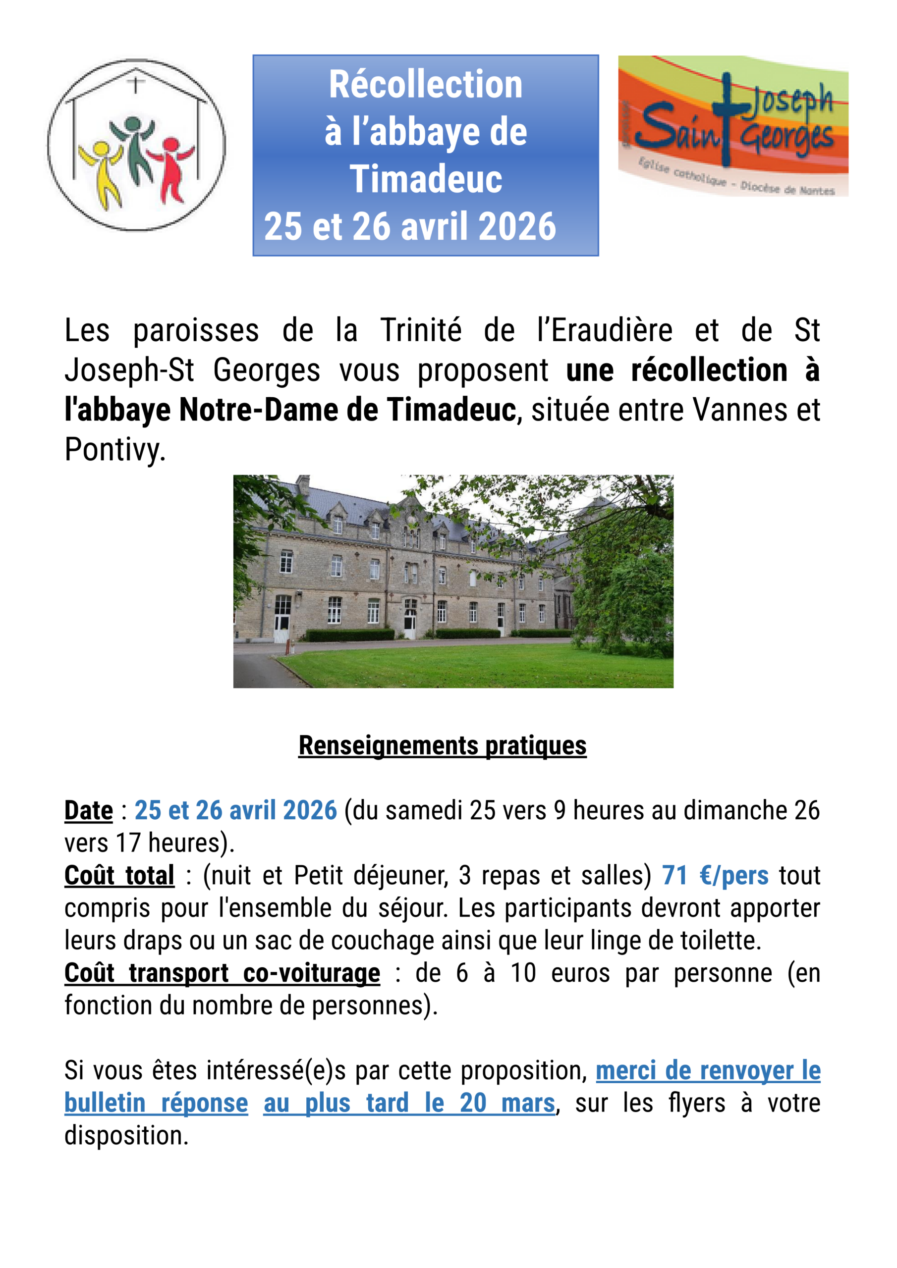 Récollection à l&rsquo;abbaye de Timadeuc – inscription