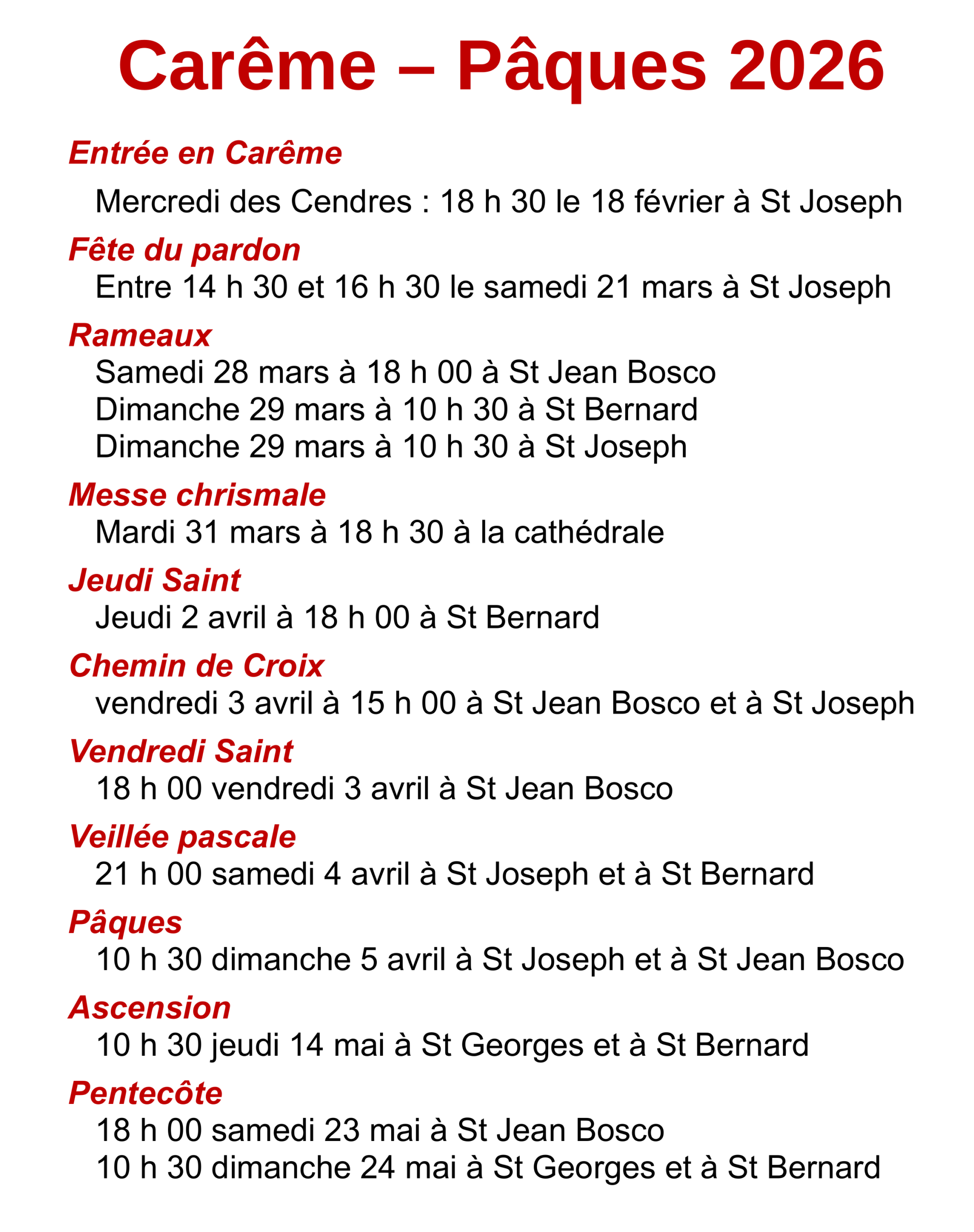 Carême – Pâques