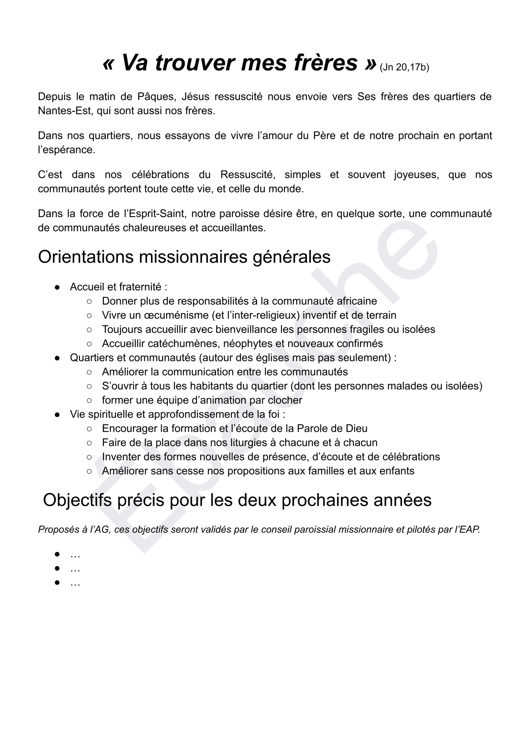 Projet pastoral missionnaire