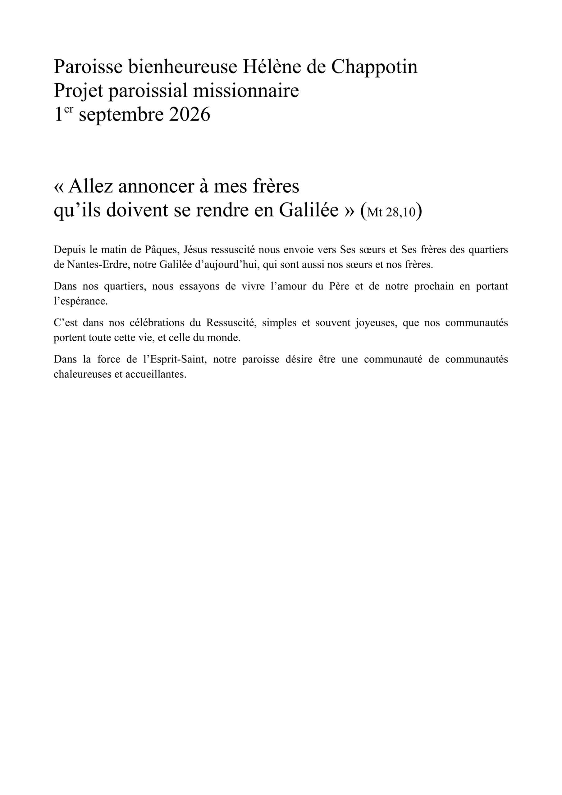 Projet paroissial missionnaire finalisé