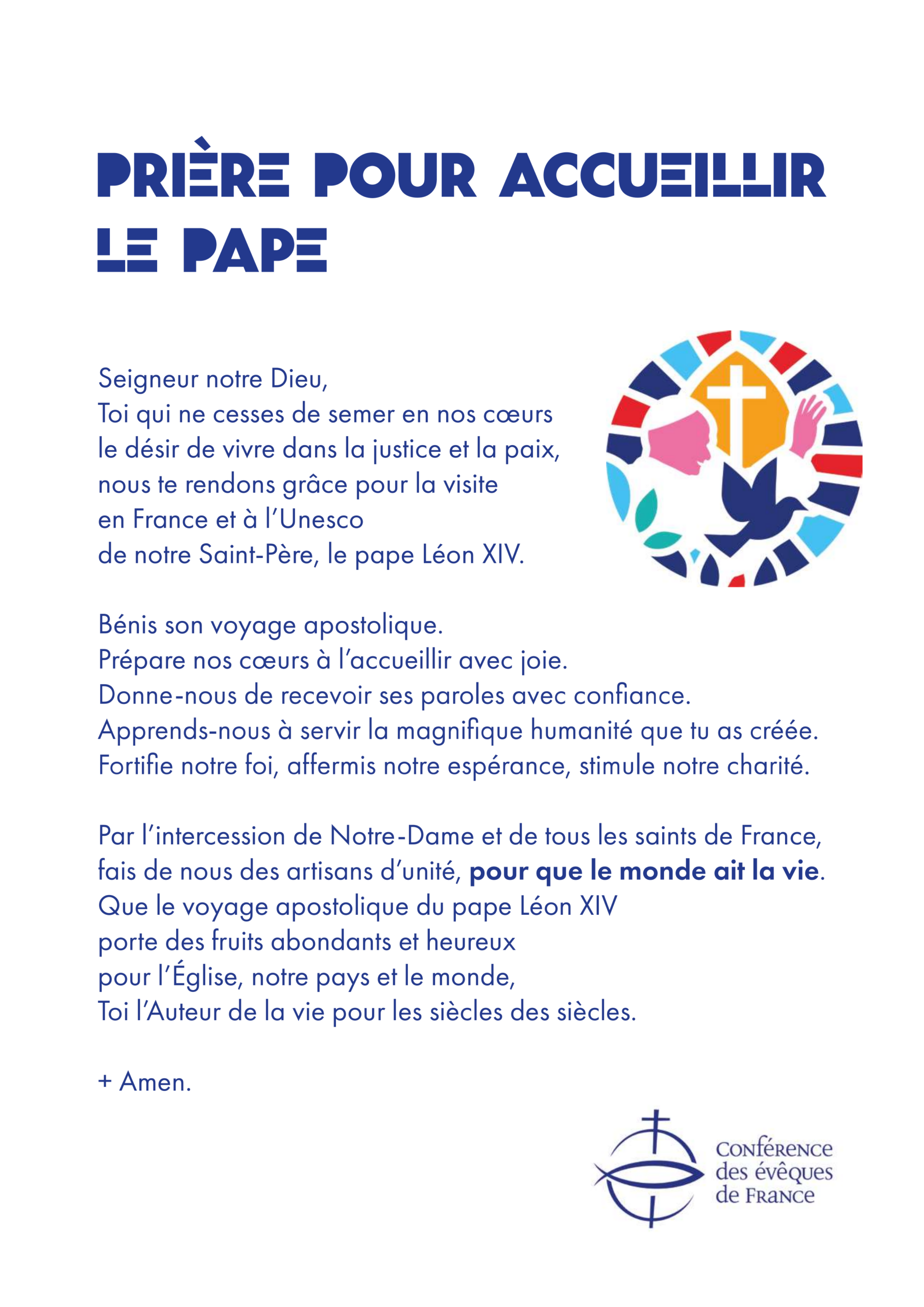 Prière pour la venue du Pape